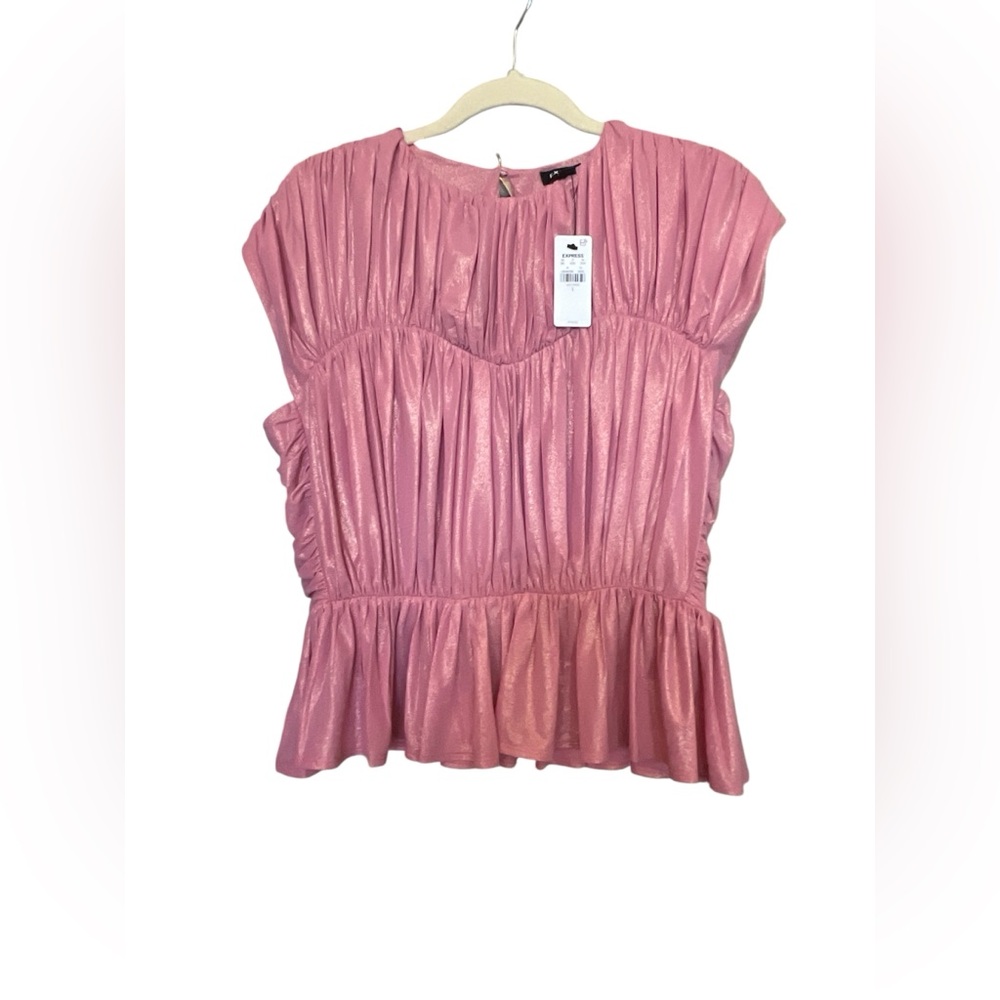 Express Metallic Rose Pleated Peplum Blouse